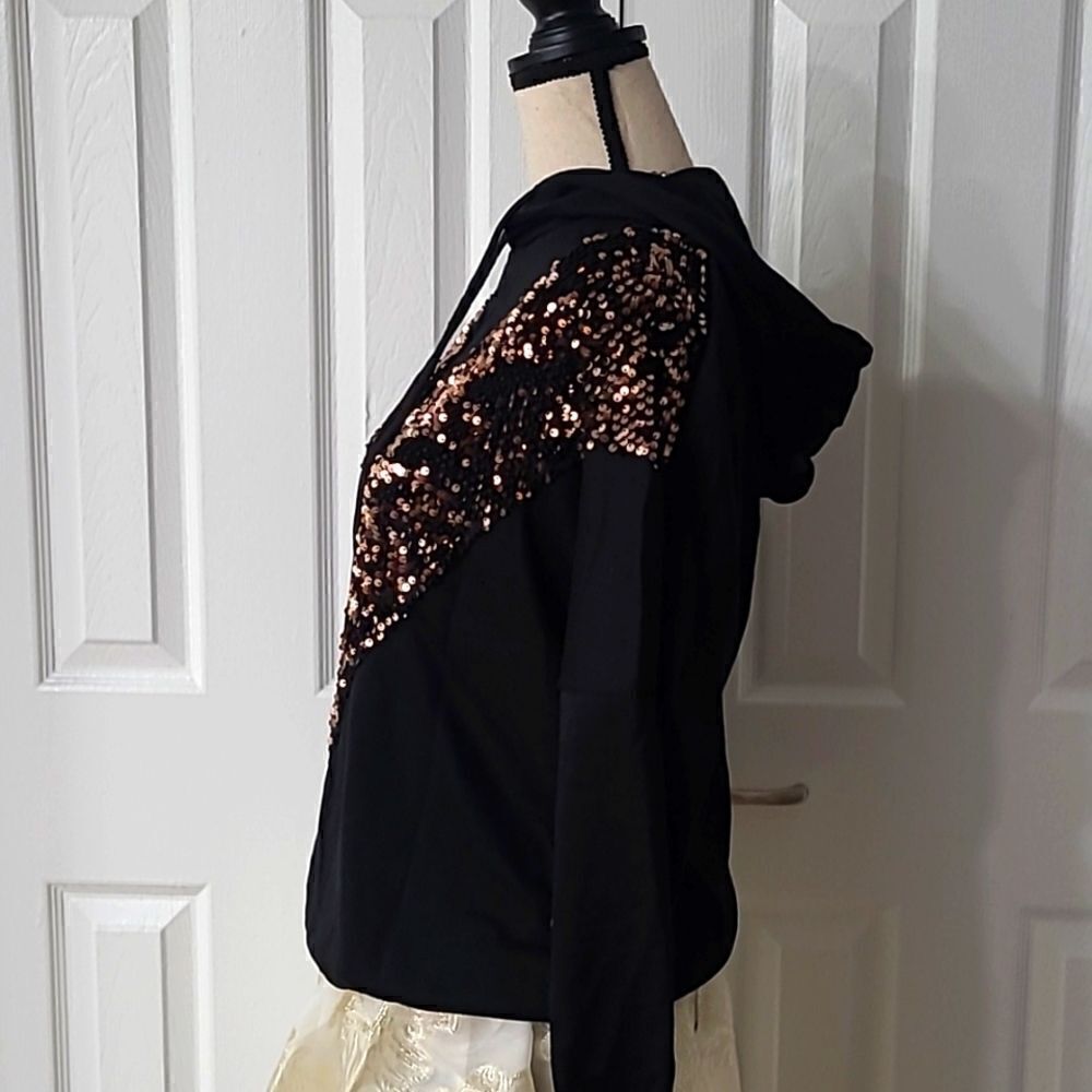 Bestie Hoodie Bronze Sequin Chevron Hoodie sz Small Medium - Picture 6 of 14